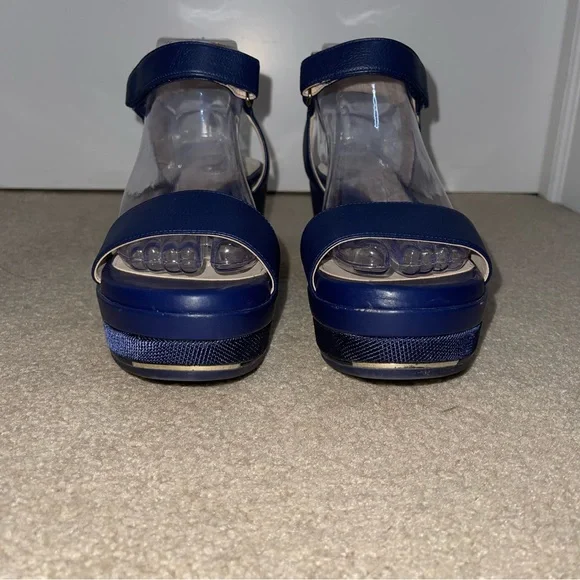 Cole Haan Grand Ambition Blue Wedge Sandals Ankle Strap Leather Size 8B - Picture 2 of 8